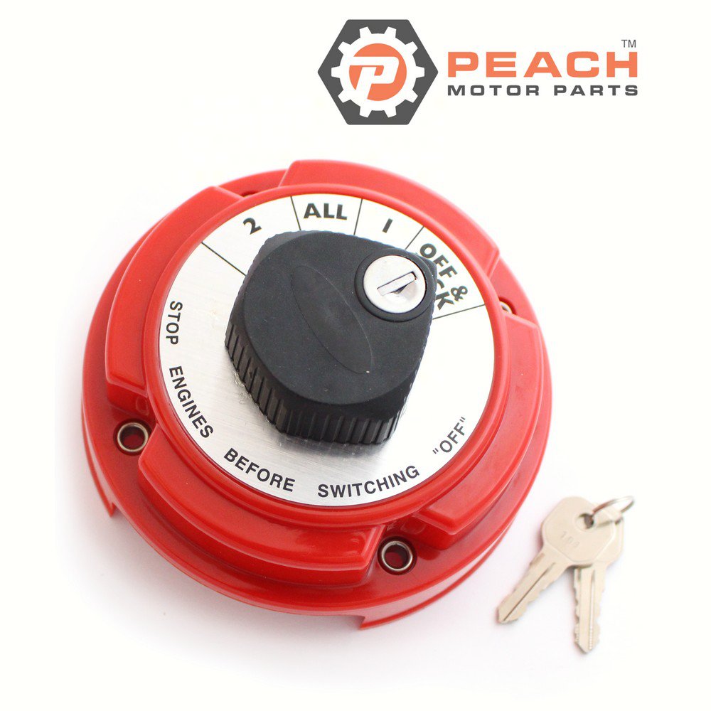 Peach Motor Parts PM-BATTERY-SWITCH-2B Switch, Boat Battery Selector (Double 1-2-Off-Both) w/ Key Lock; Fits Perko®: 8502, 8502DP