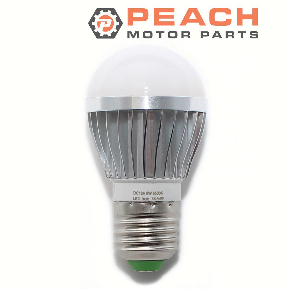 Peach Motor Parts PM-BULB-E27-DC12V6W480L-1 Light Bulb, DC-12V 6-Watt 480-Lumen A19-Style E27-Base Cold White (w/ cooling fins - longer life); Fits Feit Electric®: BPA19/LED/RP