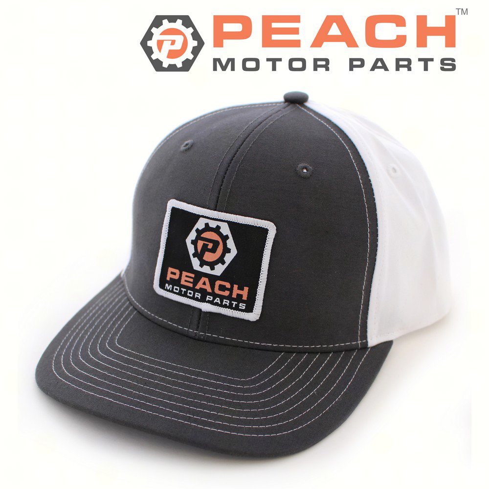 Peach Motor Parts PM-CLTH-HAT-014 Twill Back Trucker Hat Charcoal / White Adjustable, 'Peach Motor Parts' Logo Patch; Fits 