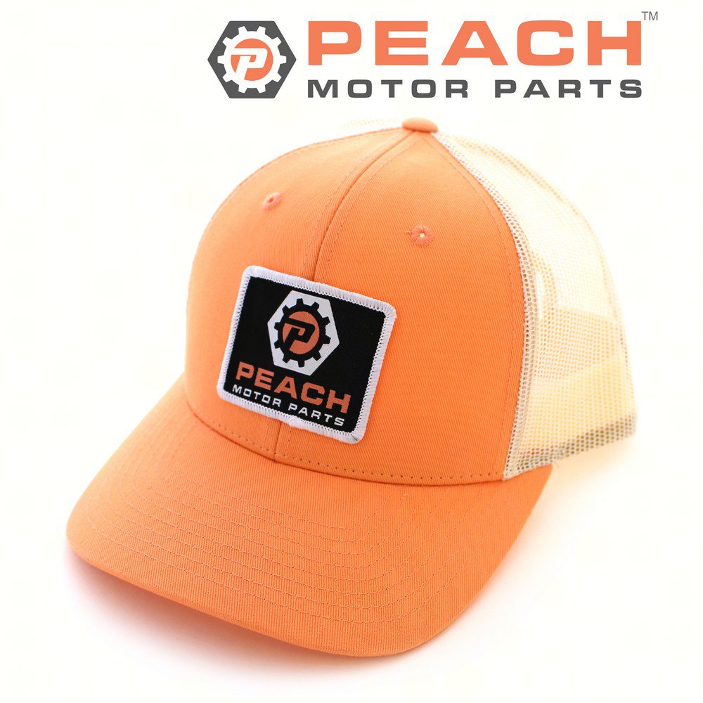 Peach Motor Parts PM-CLTH-HAT-018 Low Profile Trucker Hat Sunkissed Peach/ Birch Adjustable, 'Peach Motor Parts' Logo Patch; Fits 