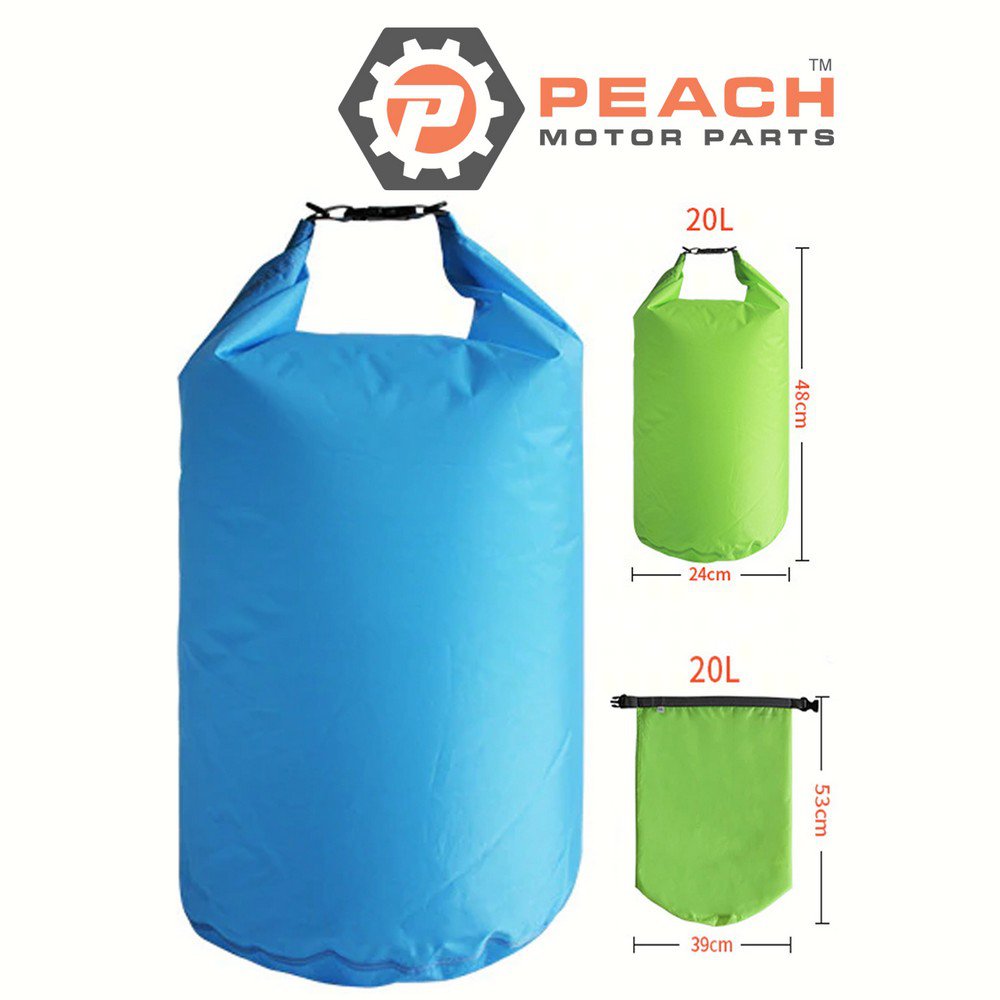 Peach Motor Parts PM-DryBag-20L-Blue Waterproof Bag, 20 Liter Blue Polyester (15 x 20 Inches Flat) Dry Bag; Fits Quest®: Dry Bag, Geckobrands®: Dry Bag, SealLine®: Dry Bag, Field & Stream®: Dry