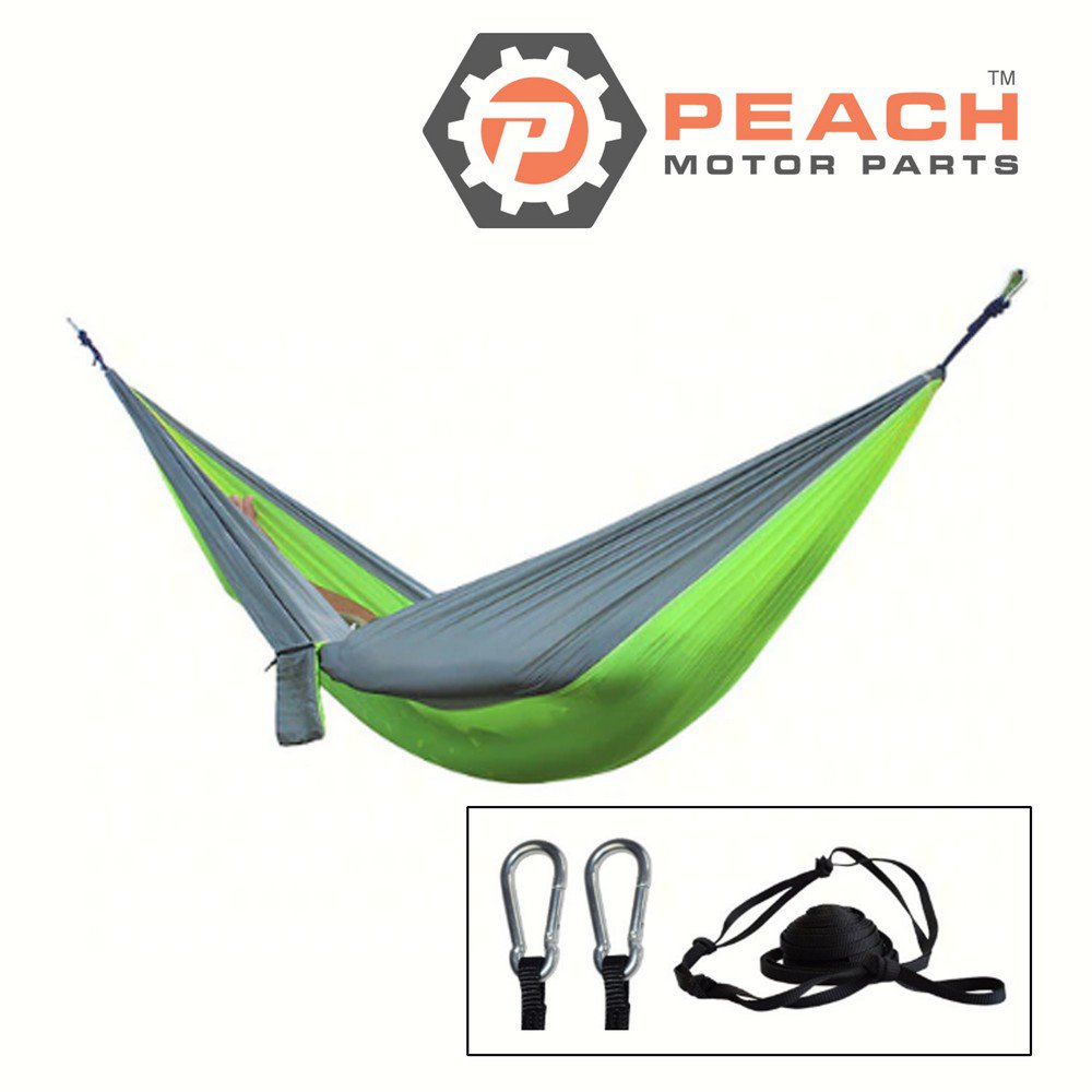 Peach Motor Parts PM-Hammock1 Hammock, Gray Lime Green 2-Person Parachute Double Camping; Fits ENO®: DoubleNest Hammock, Grand Trunk®: Parachute Hammock