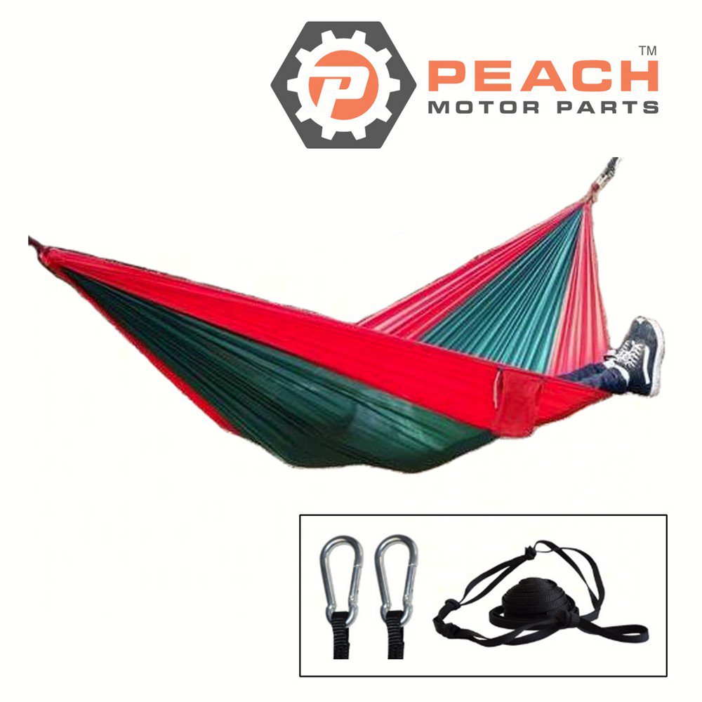 Peach Motor Parts PM-Hammock6 Hammock, Red Dark Green 2-Person Parachute Double Camping; Fits ENO®: DoubleNest Hammock, Grand Trunk®: Parachute Hammock