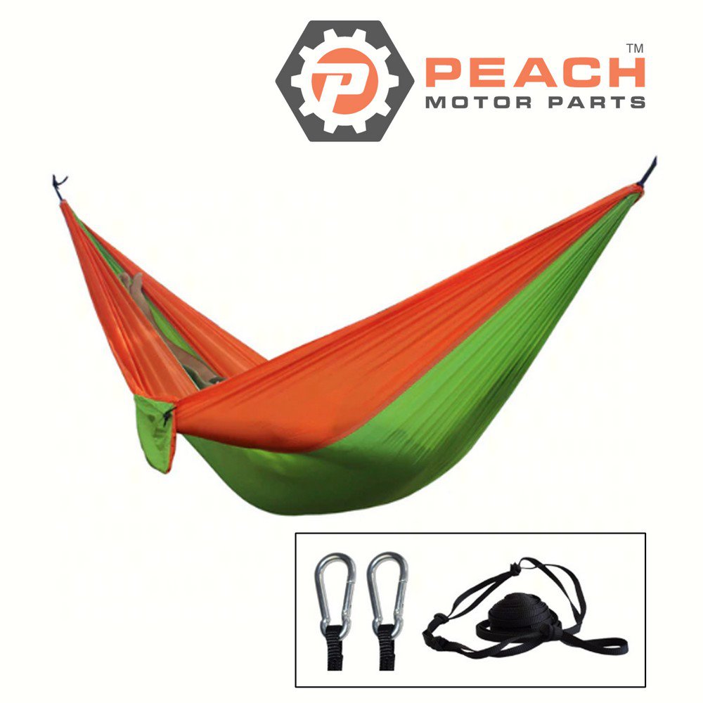 Peach Motor Parts PM-Hammock8 Hammock, Orange Lime Green 2-Person Parachute Double Camping; Fits ENO®: DoubleNest Hammock, Grand Trunk®: Parachute Hammock