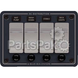 Blue Sea Systems 8262; 4 Switch Power Dist. Panel; LNS-661-8262