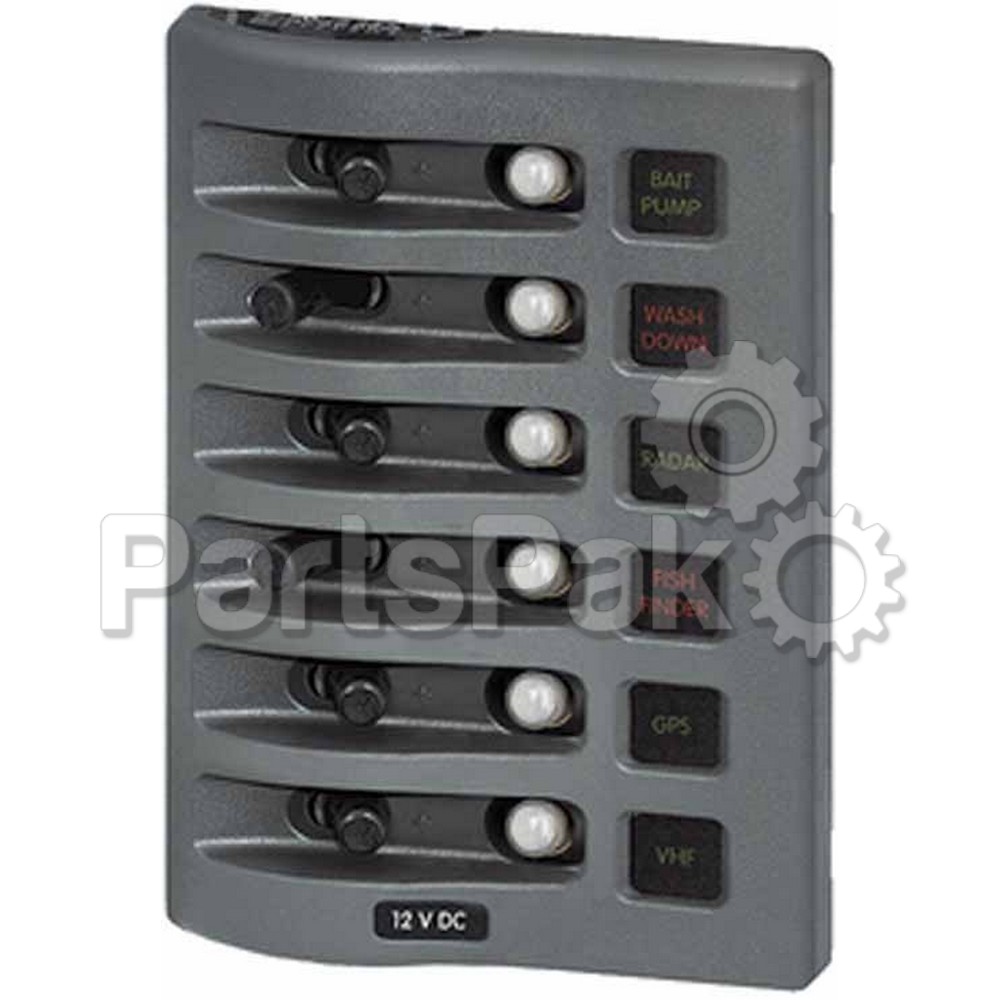 Blue Sea Systems 4376; Panel Wd 12Vdc Clb 6 Pos Gray