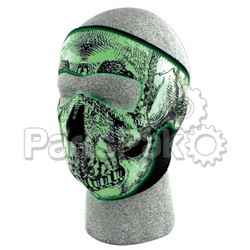 Zan WNFM002G; Full Face Mask Black / White Skull Glow