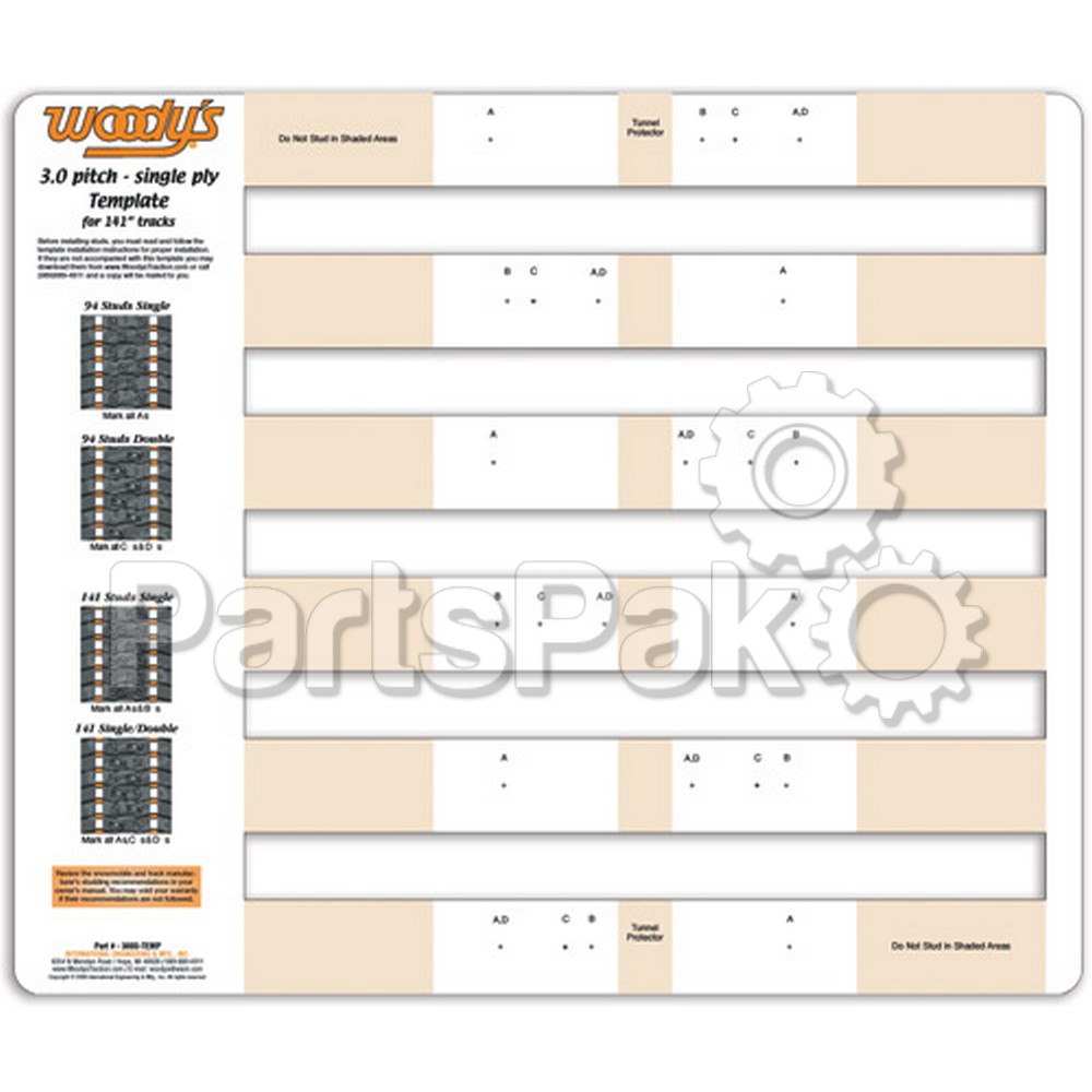 Woodys 300S-TEMP; Studding Template 3.0-inch Pitch Single Ply