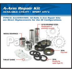 All Balls 50-1046; Atv A-Arm Bearing Kit Rear; 2-WPS-243-1046