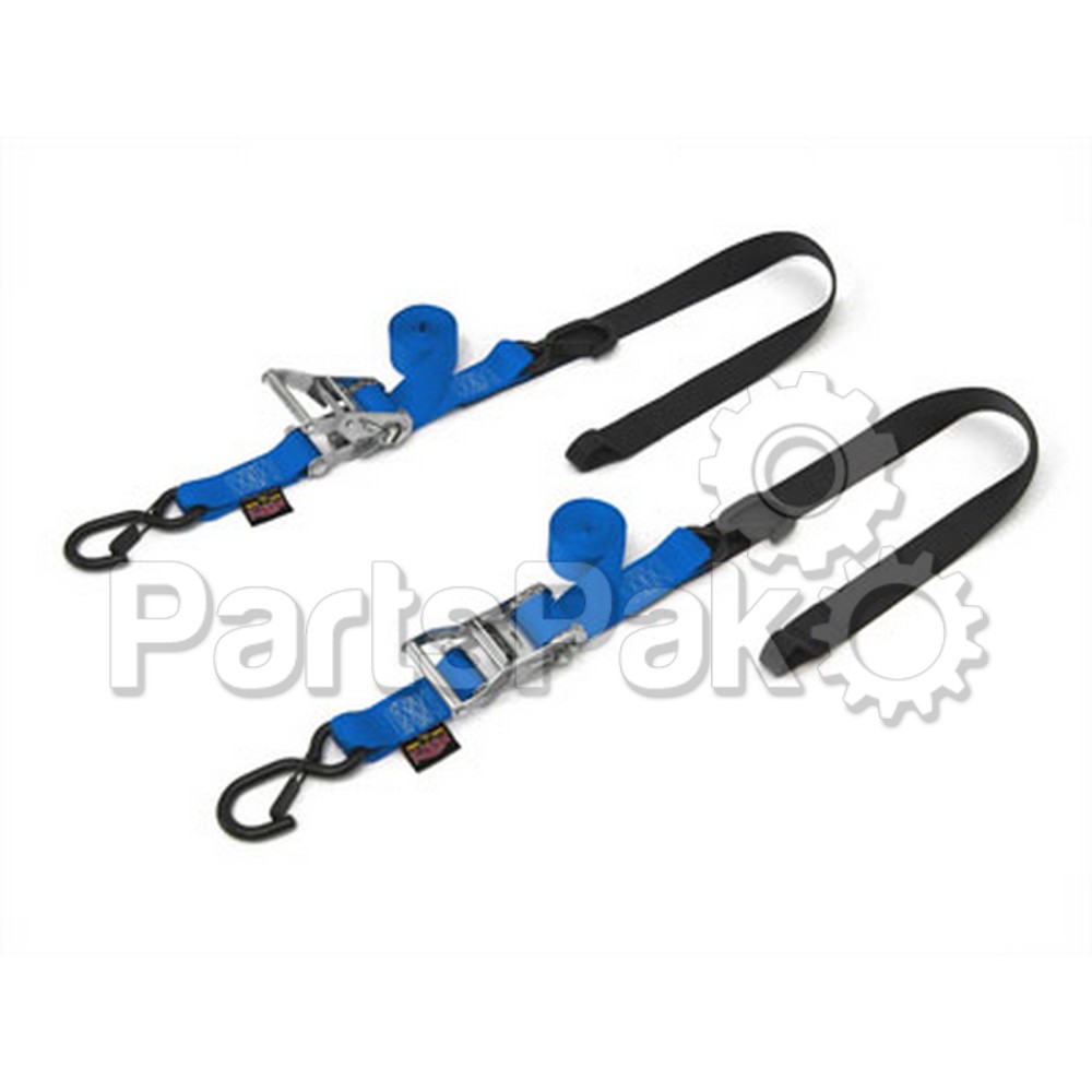 Powertye 30573-ST; Ratchet 1.5-inch Blue 2-Latch Hooks W / Soft-Tye