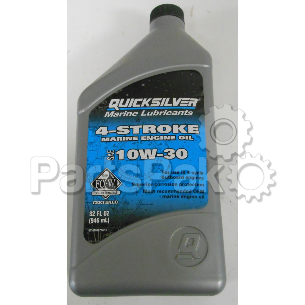 Quicksilver 92-8M0078616; 4-Stroke Engine Oil 10W30-Quart Replaces Mercury / Mercruiser