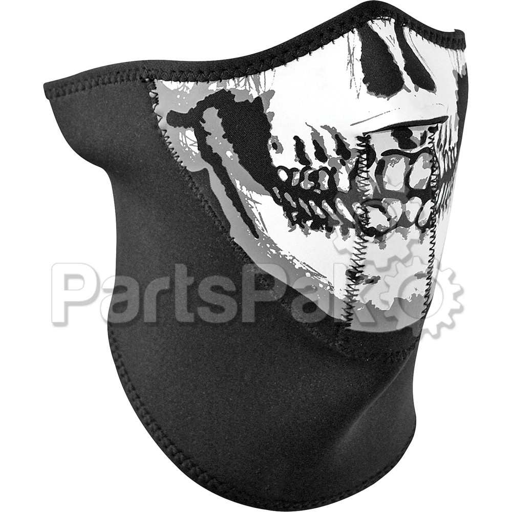 Zan WNFM002H3; Neoprene 3-Panel Half Mask Black Skull Face