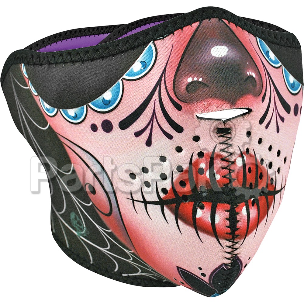 Zan WNFM082H; Neoprene Half Mask Sugar Skull / Purple Reversible