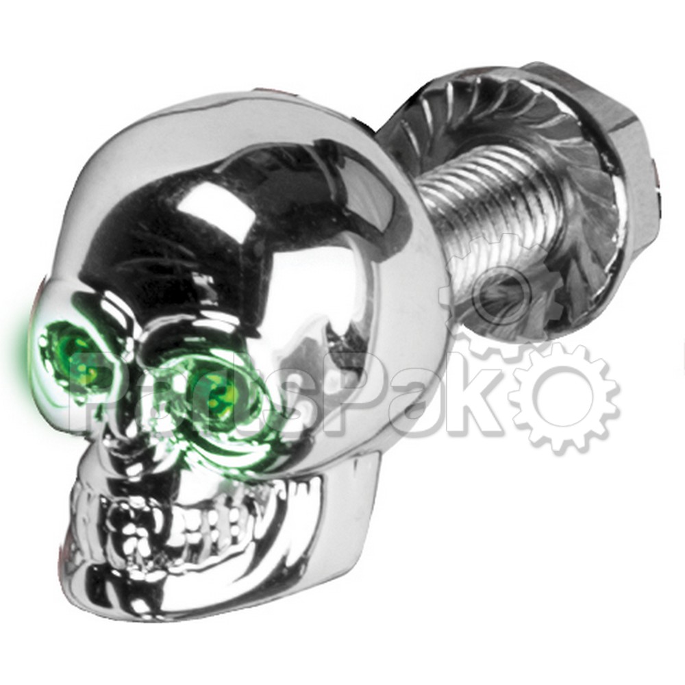 Harddrive H040080; Lighted Skull Lic Plate Screw Green