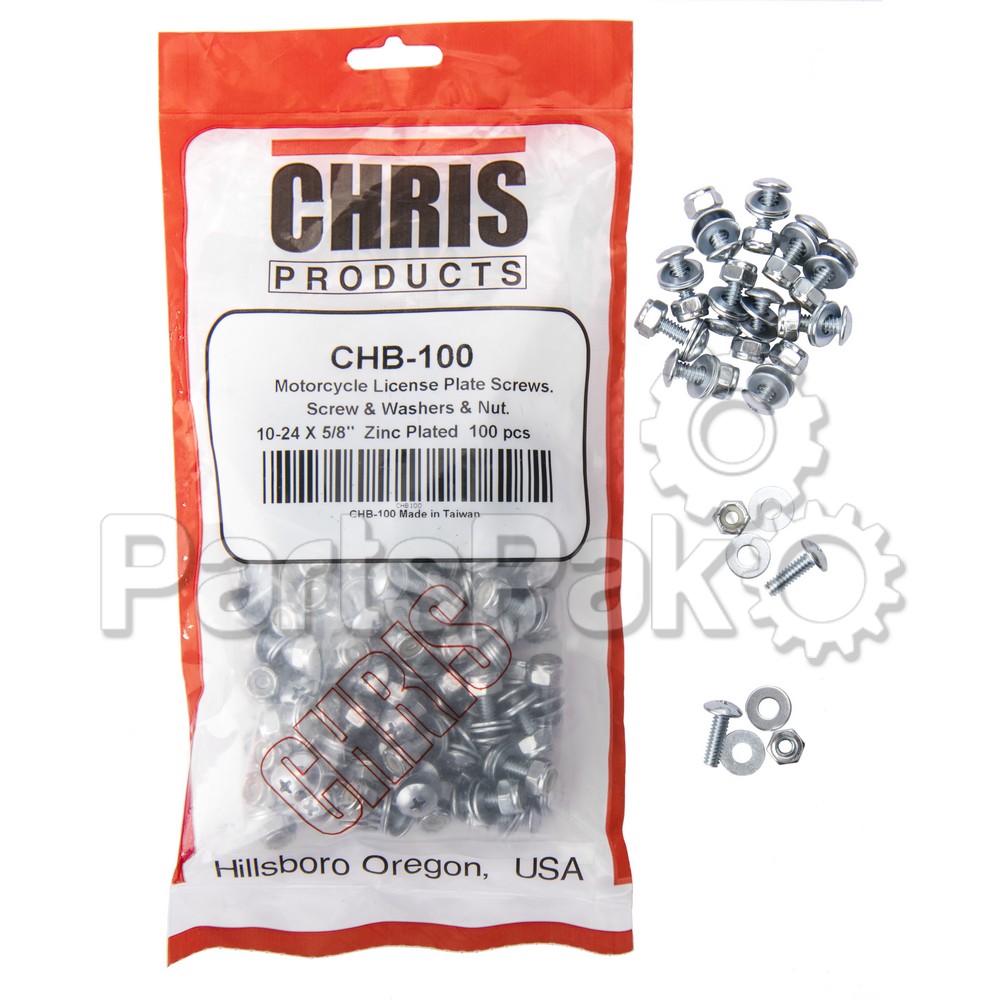 Chris Products CHB100; License Plate Fasteners 100 Pack
