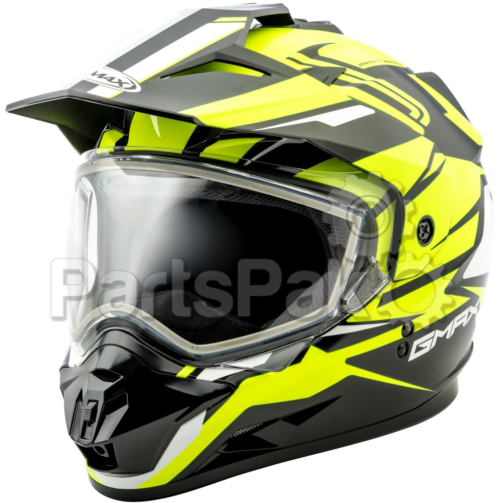 Gmax G2111686 TC-24; Gm-11 Dual-Sport Vertical Snow Helmet Black / Hi-Vis Yellow Lg