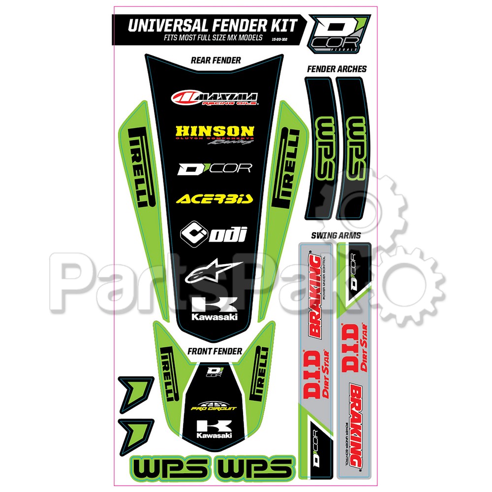 D'Cor Visuals 15-20-102; Trim Kit Green Wps Universal For Full Size Motorcycles