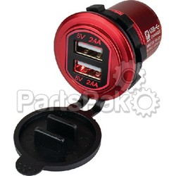 Sea Dog 426504-1; Usb Charger Red Aluminum Dual Power Socket