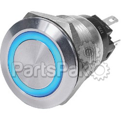 Blue Sea Systems 4160; Push Button Led Ring Switch Off-On Blue, Stainless Steel 10-Amp