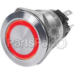 Blue Sea Systems 4163; Push Button Led Ring Switch Off-(On) Red, Stainless Steel 10-Amp